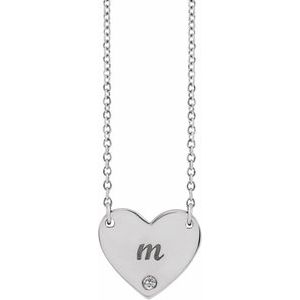 Sterling Silver Natural White Sapphire Engravable Heart 18" Necklace