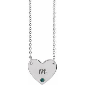Sterling Silver Natural Alexandrite Engravable Heart 18" Necklace