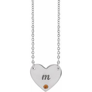 14K White Gold Natural Citrine Engravable Heart 18" Necklace