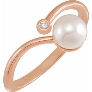 14K Rose Gold Cultured White Akoya Pearl & .015 CT Natural Diamond Freeform Ring