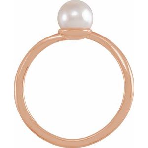 14K Rose Gold Cultured White Akoya Pearl & .015 CT Natural Diamond Freeform Ring