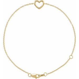 14K Yellow Gold Heart 6 1/2-7 1/2" Bracelet