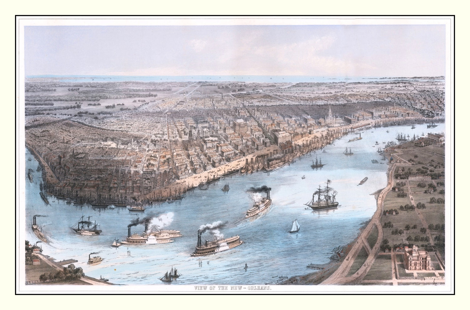Vintage Map of New Orleans, Louisiana 1855