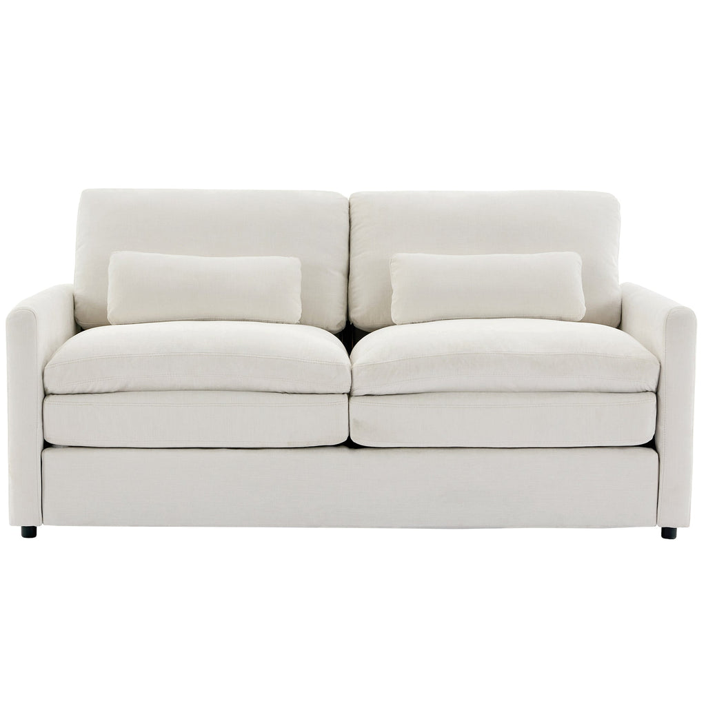 Cozy Upholstered Loveseat Sofa with Double Cushion Design in Beige Chenille, 68.1'