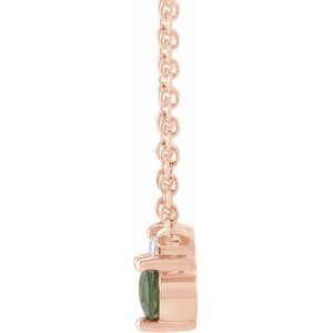 14K Rose Gold Natural Green Sapphire & .015 CT Natural Diamond 18" Necklace