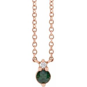 14K Rose Gold Natural Green Sapphire & .015 CT Natural Diamond 18" Necklace