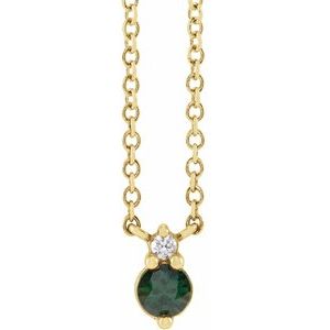 14K Yellow Gold Natural Green Sapphire & .015 CT Natural Diamond 18" Necklace