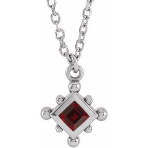 14K White Gold Natural Mozambique Garnet Bezel-Set Beaded 16-18" Necklace
