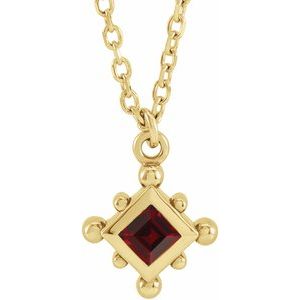 14K Yellow Gold Natural Mozambique Garnet Bezel-Set Beaded 16-18" Necklace