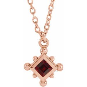 14K Rose Gold Natural Mozambique Garnet Bezel-Set Beaded 16-18" Necklace