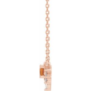 14K Rose Gold Natural Citrine & .08 CTW Natural Diamond 18" Necklace