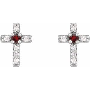 Sterling Silver Natural Mozambique Garnet & .03 CTW Natural Diamond Cross Earrings – image 2