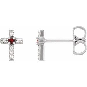 Platinum Natural Mozambique Garnet & .03 CTW Natural Diamond Cross Earrings