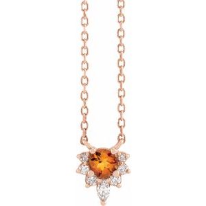14K Rose Gold Natural Citrine & .08 CTW Natural Diamond 18" Necklace