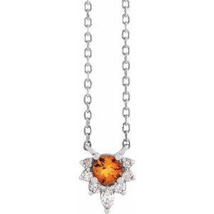 Platinum Natural Citrine & .08 CTW Natural Diamond 18" Necklace