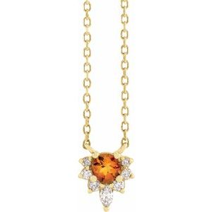 14K Yellow Gold Natural Citrine & .08 CTW Natural Diamond 18" Necklace