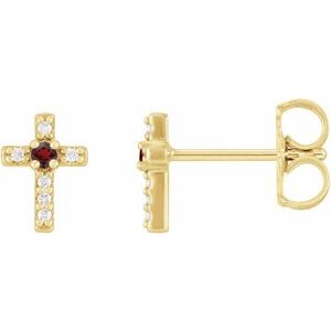14K Yellow Gold Natural Mozambique Garnet & .03 CTW Natural Diamond Cross Earrings