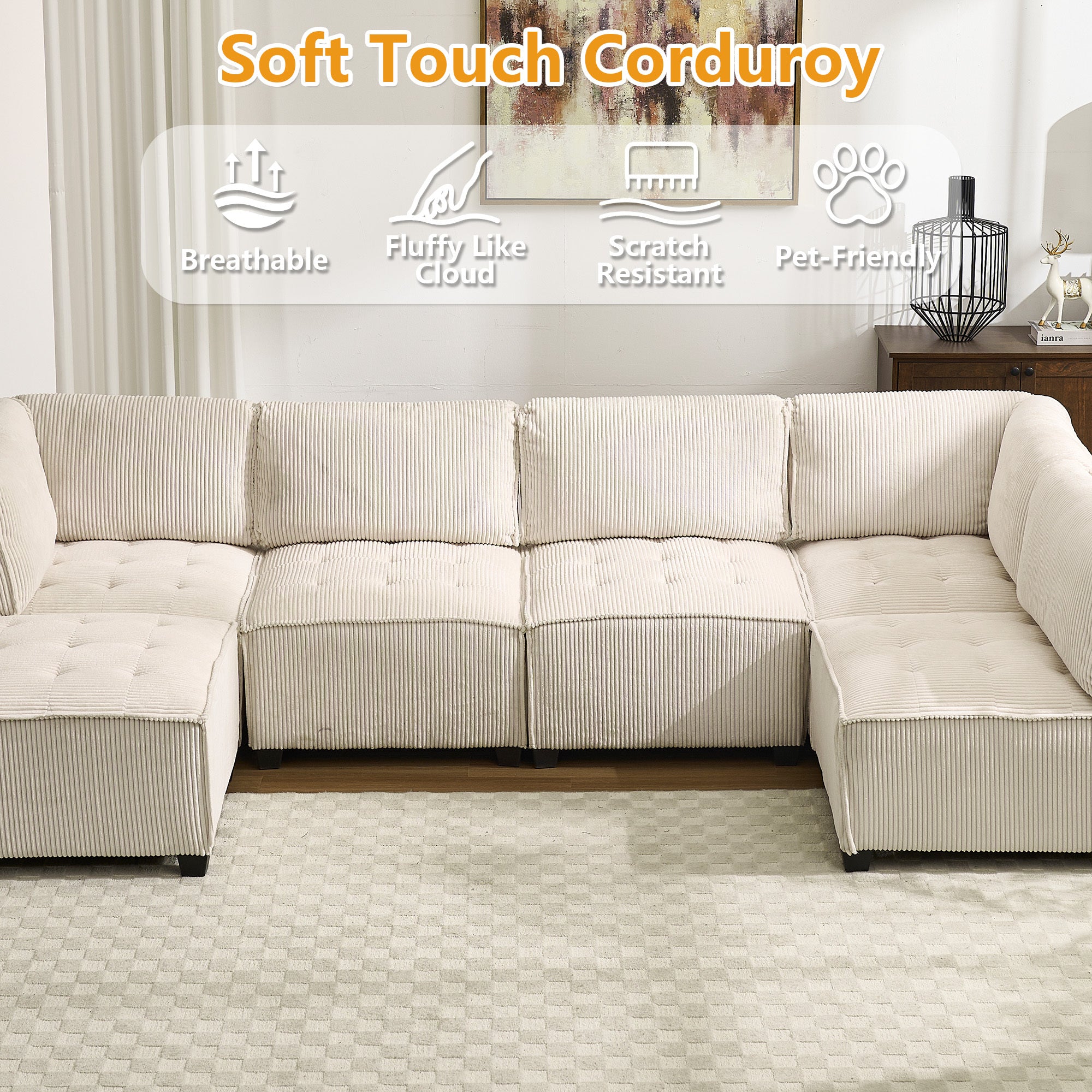 UNITED WE WIN Modular Sectional Sofa U Shaped Modular Couch with Reversible Chaise Modular Sofa Sectional Couch,6- Seat Convertible Sofa,Fit for Living Room