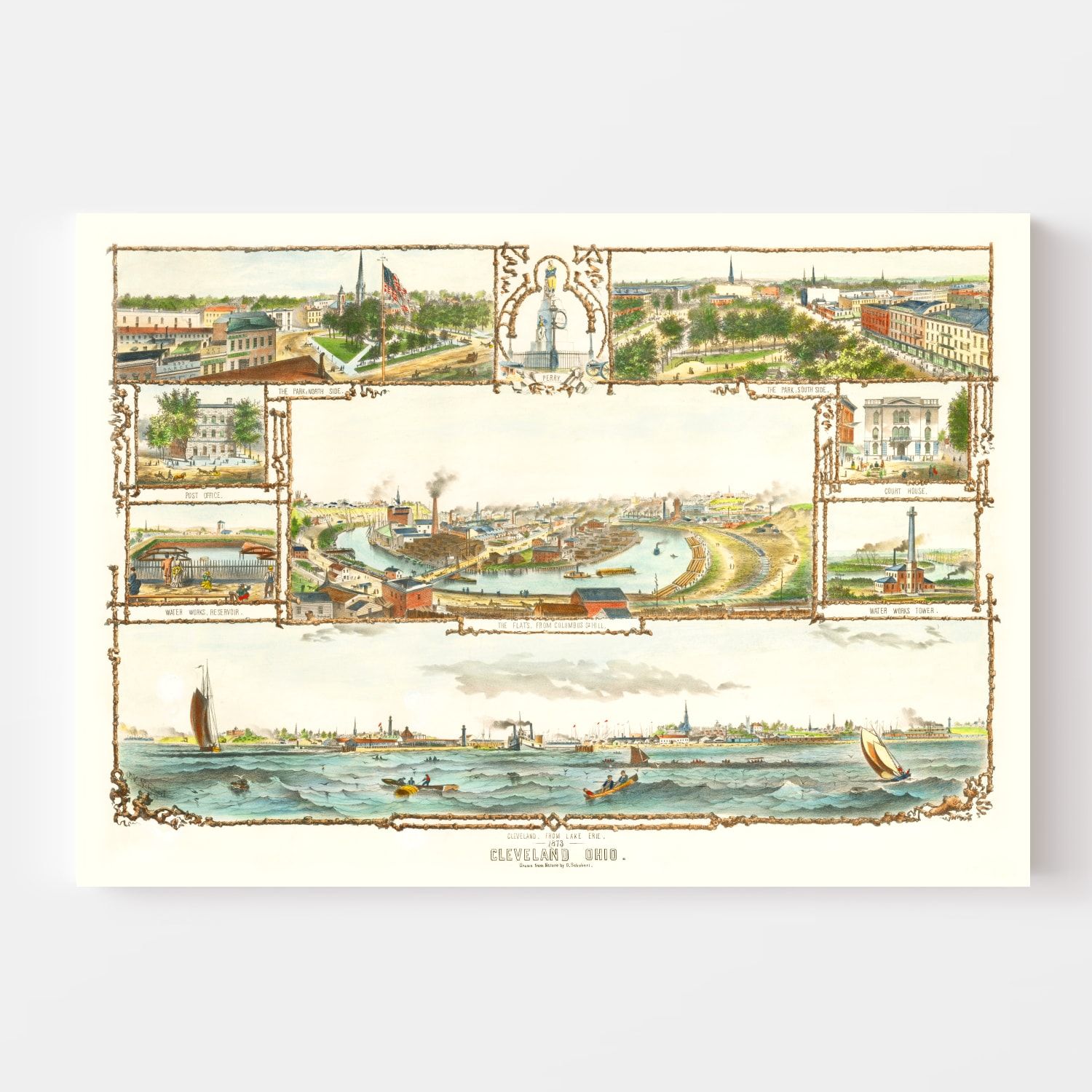 Vintage Map of Cleveland, Ohio 1873