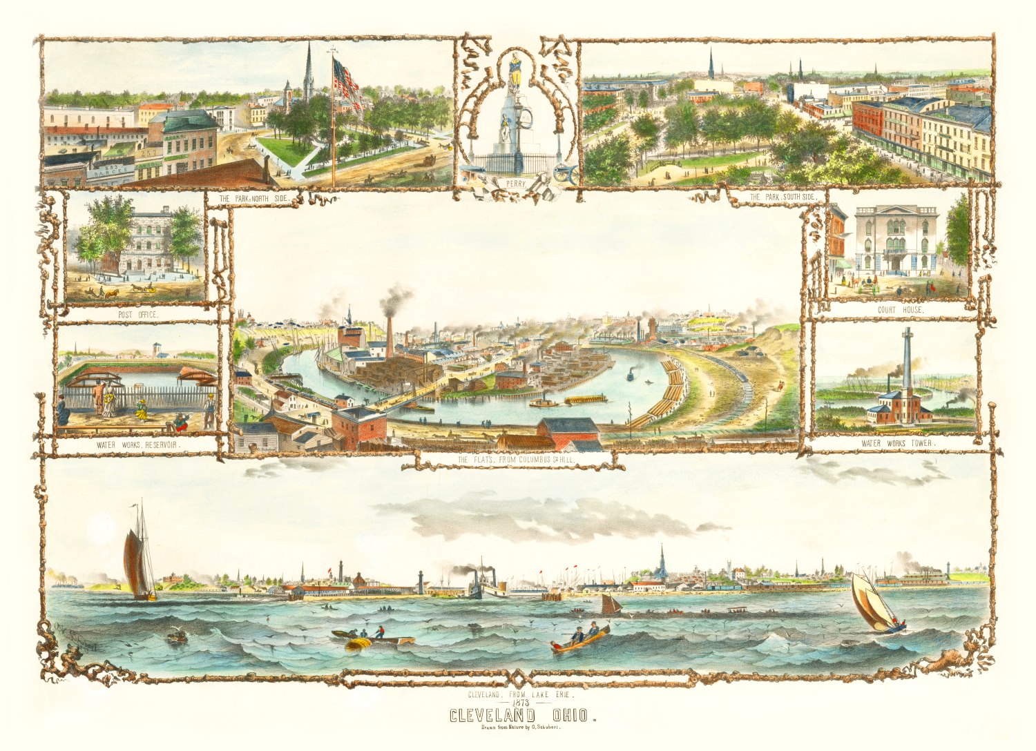 Vintage Map of Cleveland, Ohio 1873