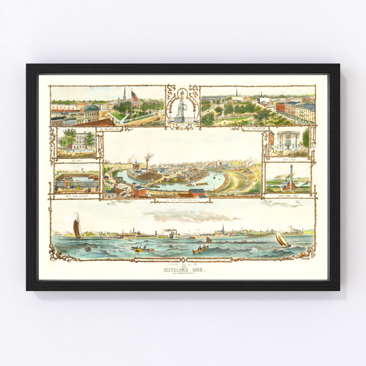 Vintage Map of Cleveland, Ohio 1873