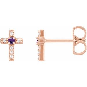14K Rose Gold Natural Amethyst & .03 CTW Natural Diamond Cross Earrings