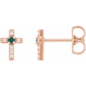 14K Rose Gold Natural Alexandrite & .03 CTW Natural Diamond Cross Earrings