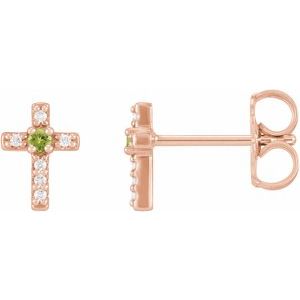 14K Rose Gold Natural Peridot & .03 CTW Natural Diamond Cross Earrings