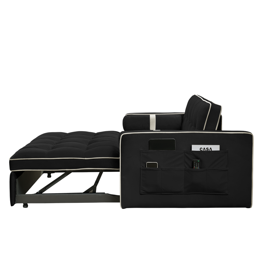Modern 55.5' Pull Out Sleep Sofa Bed 2 Seater Loveseats Sofa Couch with side pockets, Adjsutable Backrest and Lumbar Pillows for Apartment Office Living Room