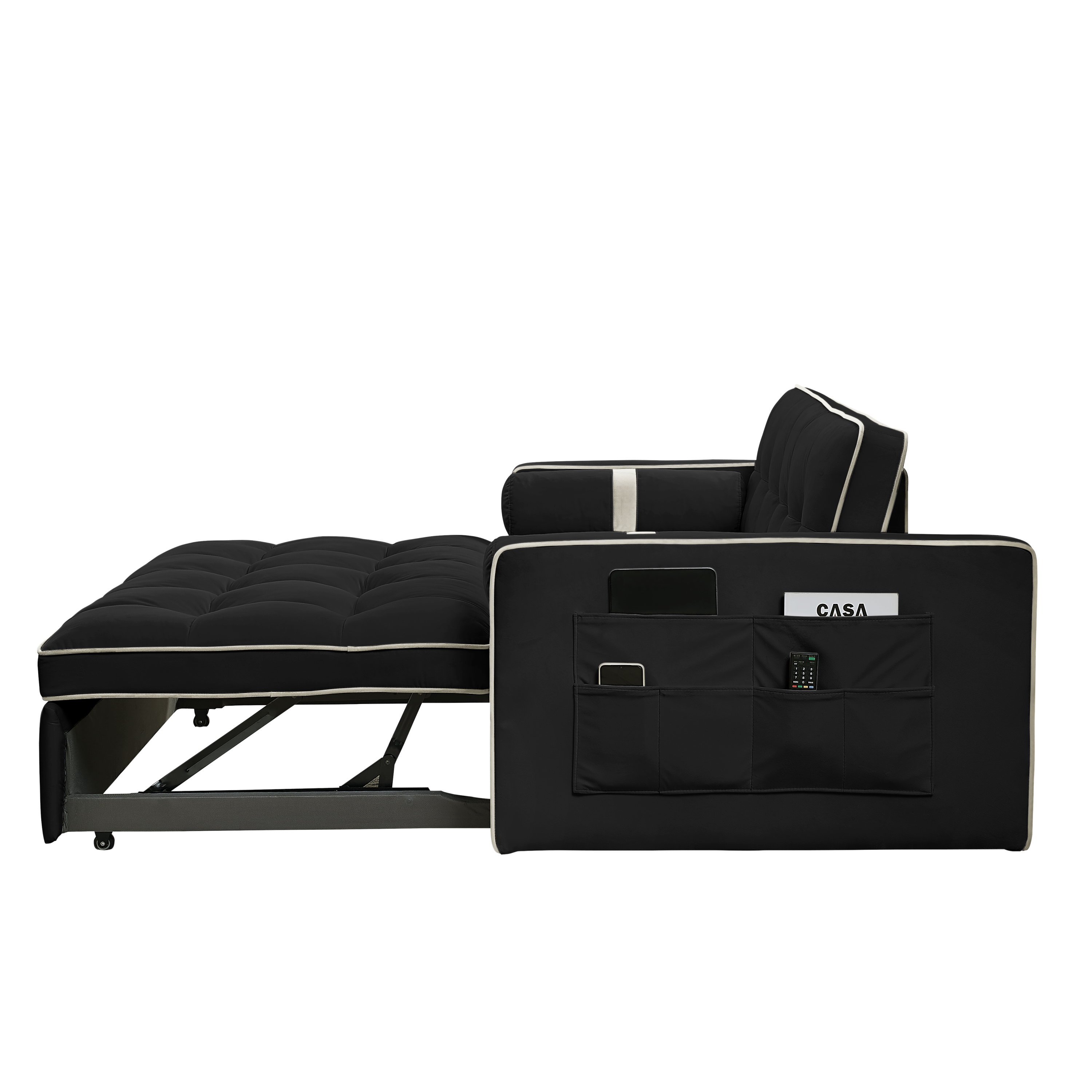 Modern 55.5' Pull Out Sleep Sofa Bed 2 Seater Loveseats Sofa Couch with side pockets, Adjsutable Backrest and Lumbar Pillows for Apartment Office Living Room