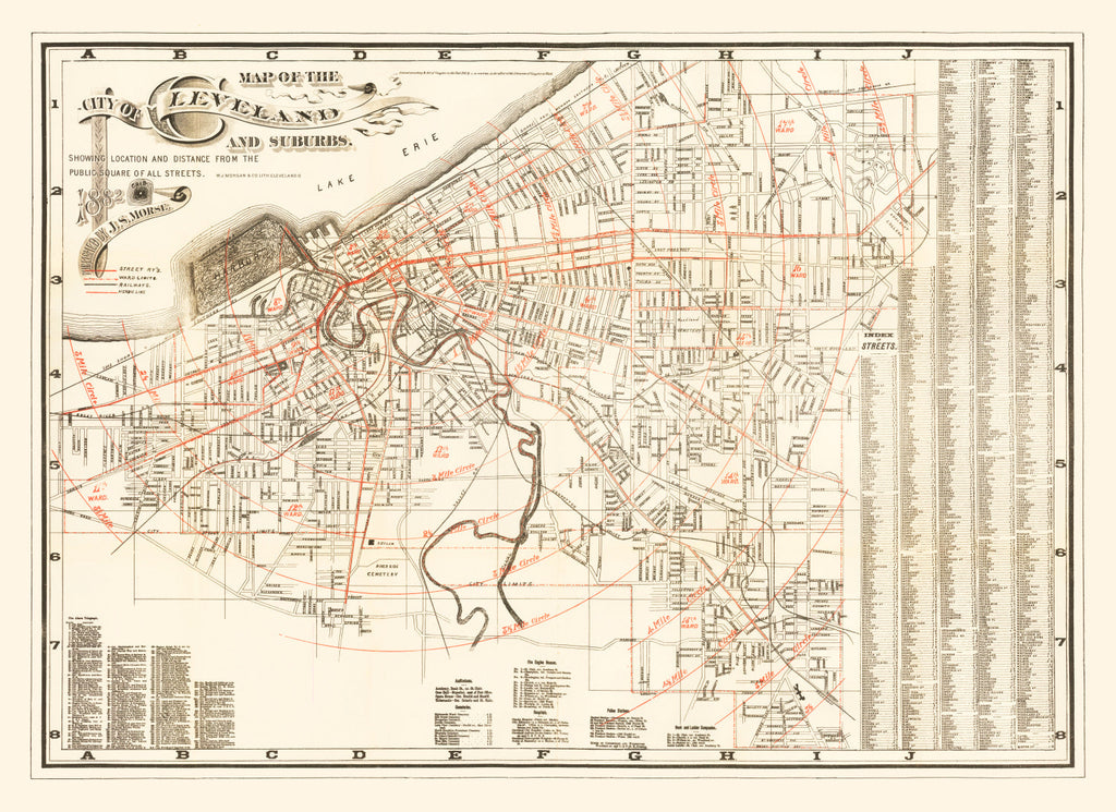 Vintage Map of Cleveland, Ohio 1882