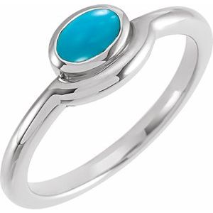 Sterling Silver Natural Turquoise Bezel-Set Cabochon Ring
