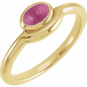 14K Yellow Gold Natural Pink Tourmaline Bezel-Set Cabochon Ring