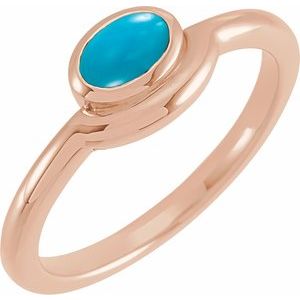 14K Rose Gold Natural Turquoise Bezel-Set Cabochon Ring