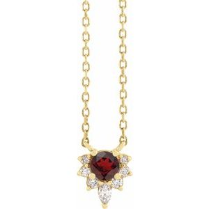 14K Yellow Gold Natural Mozambique Garnet & .08 CTW Natural Diamond 18" Necklace