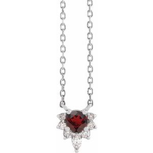 14K White Natural Mozambique Garnet & .08 CTW Natural Diamond 18" Necklace