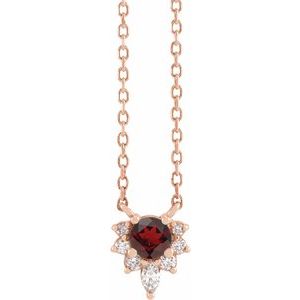 14K Rose Gold Natural Mozambique Garnet & .08 CTW Natural Diamond 18" Necklace
