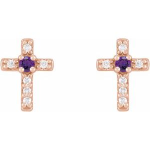14K Rose Gold Natural Amethyst & .03 CTW Natural Diamond Cross Earrings – image 2