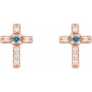 14K Rose Gold Natural Aquamarine & .03 CTW Natural Diamond Cross Earrings
