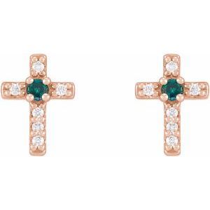 14K Rose Gold Natural Alexandrite & .03 CTW Natural Diamond Cross Earrings