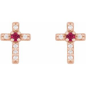 14K Rose Gold Natural Ruby & .03 CTW Natural Diamond Cross Earrings – image 2