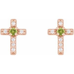 14K Rose Gold Natural Peridot & .03 CTW Natural Diamond Cross Earrings – image 2