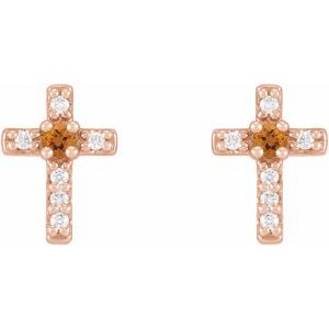 14K Rose Gold Natural Citrine & .03 CTW Natural Diamond Cross Earrings – image 2