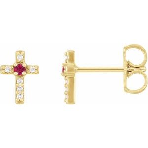 14K Yellow Gold Natural Ruby & .03 CTW Natural Diamond Cross Earrings