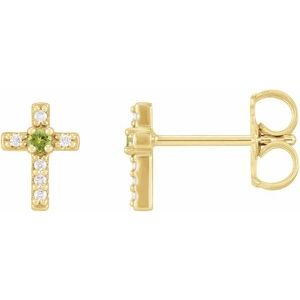 14K Yellow Gold Natural Peridot & .03 CTW Natural Diamond Cross Earrings