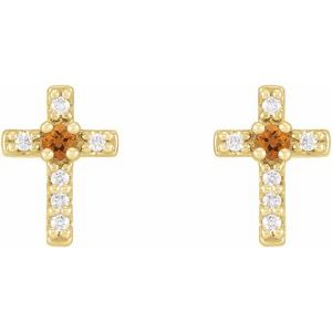 14K Yellow Gold Natural Citrine & .03 CTW Natural Diamond Cross Earrings – image 2