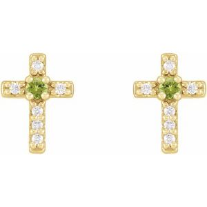 14K Yellow Gold Natural Peridot & .03 CTW Natural Diamond Cross Earrings – image 2