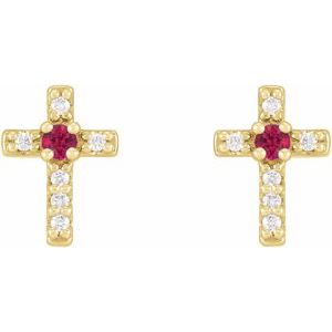 14K Yellow Gold Natural Ruby & .03 CTW Natural Diamond Cross Earrings – image 2