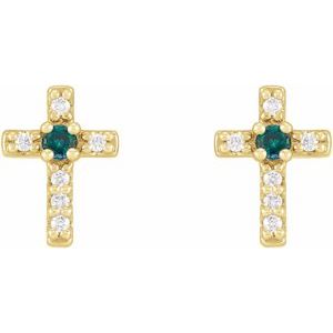 14K Yellow Gold Natural Alexandrite & .03 CTW Natural Diamond Cross Earrings