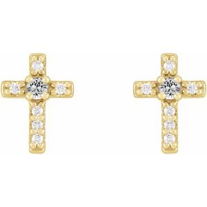 14K Yellow Gold Natural White Sapphire & .03 CTW Natural Diamond Cross Earrings – image 2